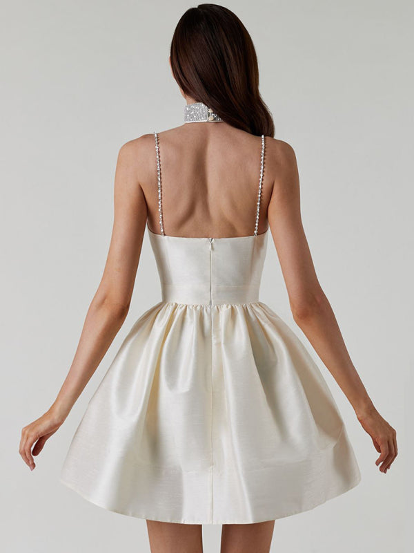 Lorelai - Women's Sweetheart Neckline Mini Dress with Rhinestone Straps and Pleated Skirt - photo 4