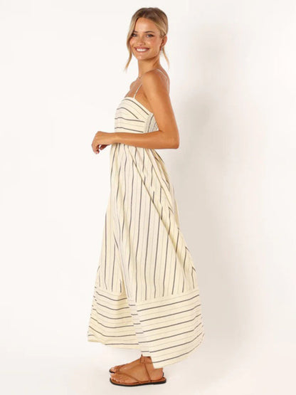 Jade - Women's Striped Maxi Dress with Sleeveless Backless Design - photo 3