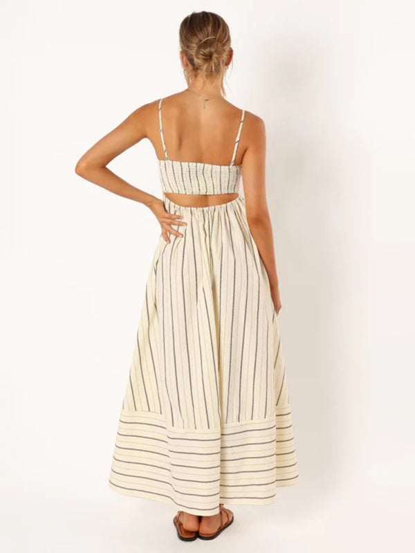 Jade - Women's Striped Maxi Dress with Sleeveless Backless Design - photo 2