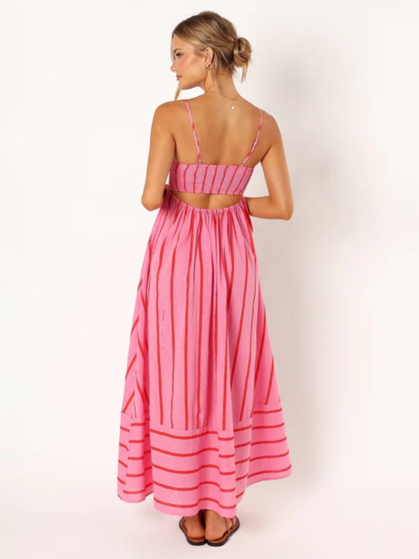 Jade - Women's Striped Maxi Dress with Sleeveless Backless Design - photo 6