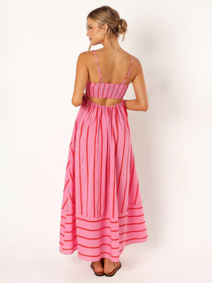 Jade - Women's Striped Maxi Dress with Sleeveless Backless Design - photo 6