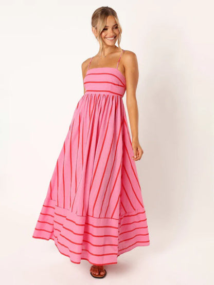 Jade - Women's Striped Maxi Dress with Sleeveless Backless Design - photo 8