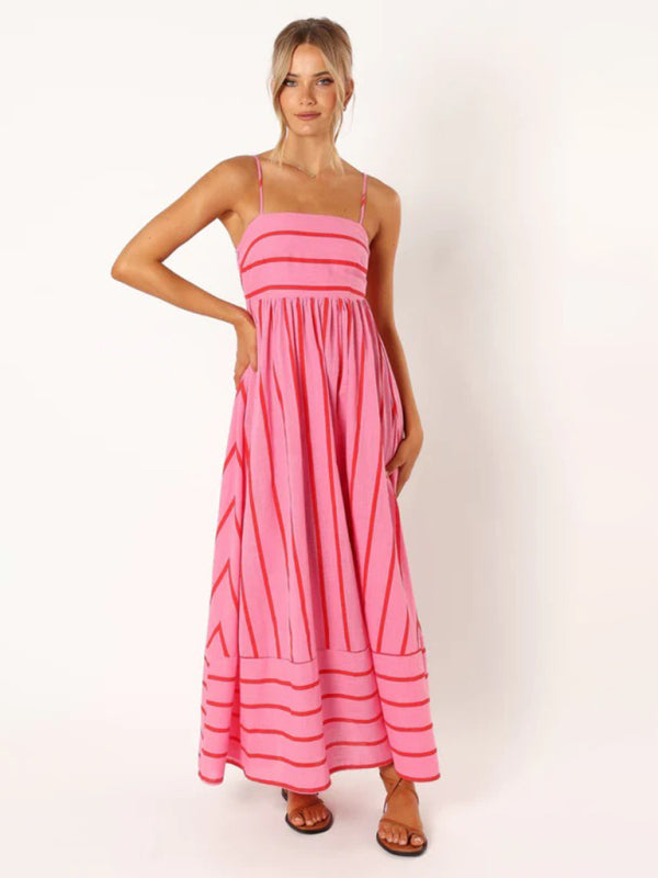 Jade - Women's Striped Maxi Dress with Sleeveless Backless Design - photo 5