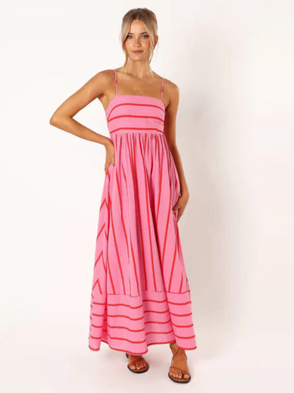 Jade - Women's Striped Maxi Dress with Sleeveless Backless Design - photo 5
