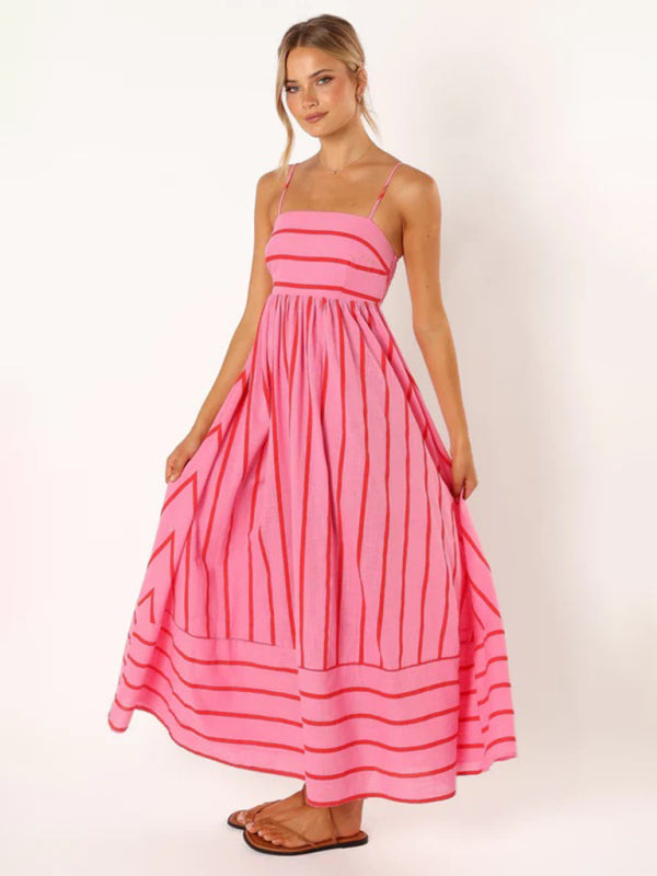 Jade - Women's Striped Maxi Dress with Sleeveless Backless Design - photo 7