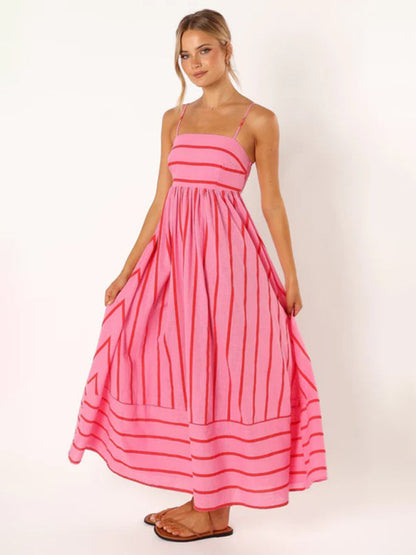 Jade - Women's Striped Maxi Dress with Sleeveless Backless Design - photo 7