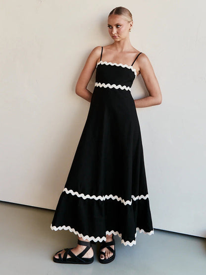 Capri - Women's Wavy Trim Maxi Dress with Spaghetti Straps and A-line Silhouette - photo 15