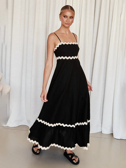 Capri - Women's Wavy Trim Maxi Dress with Spaghetti Straps and A-line Silhouette - photo 14