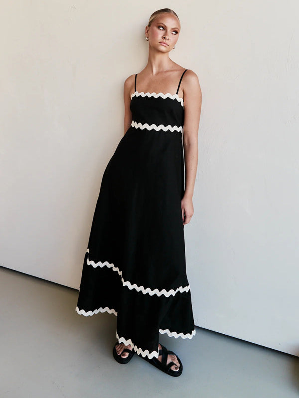 Capri - Women's Wavy Trim Maxi Dress with Spaghetti Straps and A-line Silhouette - photo 12