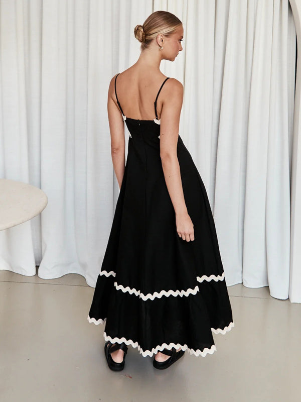 Capri - Women's Wavy Trim Maxi Dress with Spaghetti Straps and A-line Silhouette - photo 13
