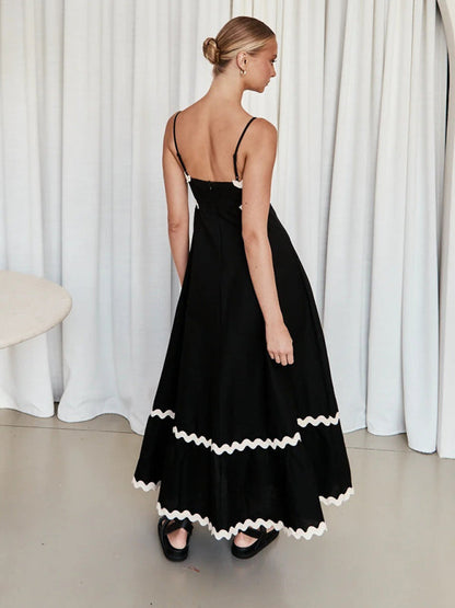 Capri - Women's Wavy Trim Maxi Dress with Spaghetti Straps and A-line Silhouette - photo 13