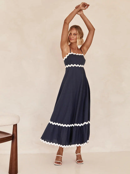 Capri - Women's Wavy Trim Maxi Dress with Spaghetti Straps and A-line Silhouette - photo 9