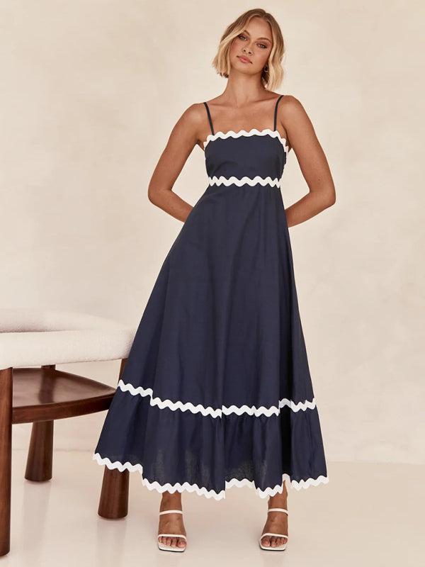 Capri - Women's Wavy Trim Maxi Dress with Spaghetti Straps and A-line Silhouette - photo 5