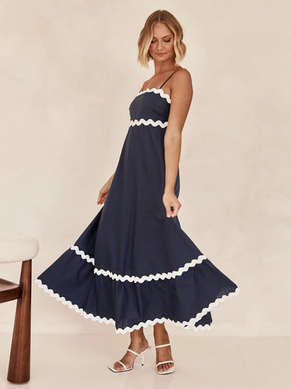 Capri - Women's Wavy Trim Maxi Dress with Spaghetti Straps and A-line Silhouette - photo 6