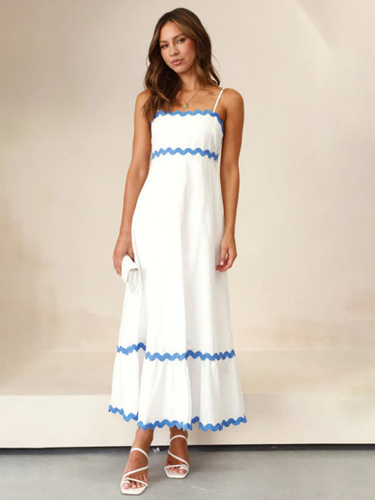 Capri - Women's Wavy Trim Maxi Dress with Spaghetti Straps and A-line Silhouette - photo 10