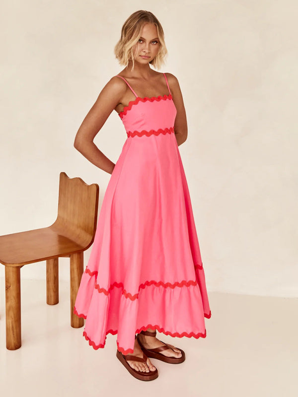 Capri - Women's Wavy Trim Maxi Dress with Spaghetti Straps and A-line Silhouette - photo 3