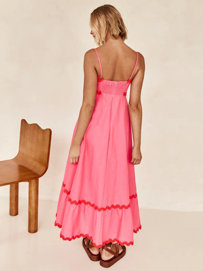 Capri - Women's Wavy Trim Maxi Dress with Spaghetti Straps and A-line Silhouette - photo 4
