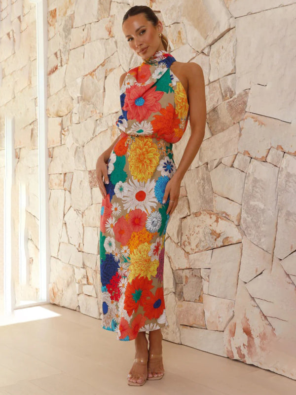 Lyric - Women's Floral Print Halter Neck Midi Dress with Fitted Waist - photo 1
