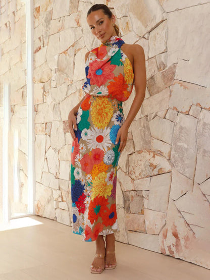 Lyric - Women's Floral Print Halter Neck Midi Dress with Fitted Waist - photo 1