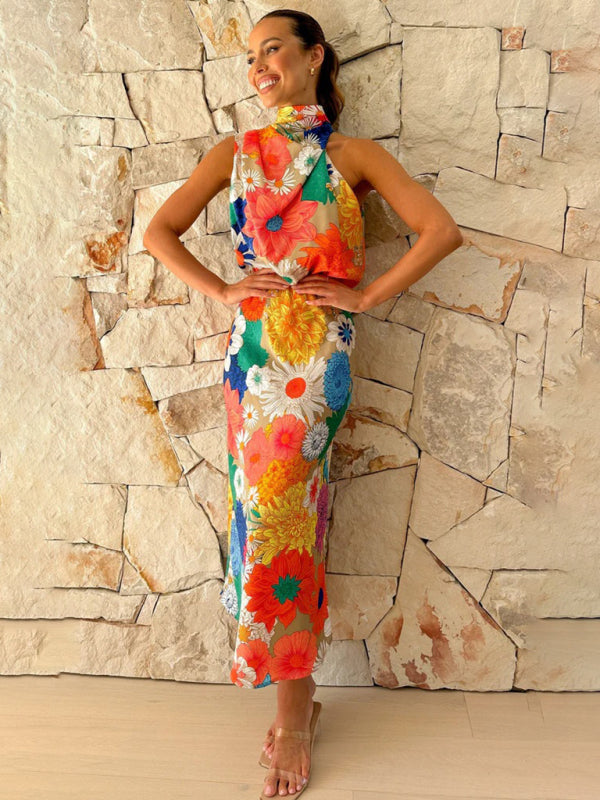 Lyric - Women's Floral Print Halter Neck Midi Dress with Fitted Waist - photo 4
