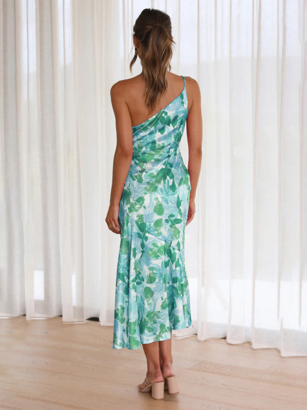 Paige - Women's Asymmetrical Neckline Floral Print Midi Dress with Fishtail Hem - photo 7