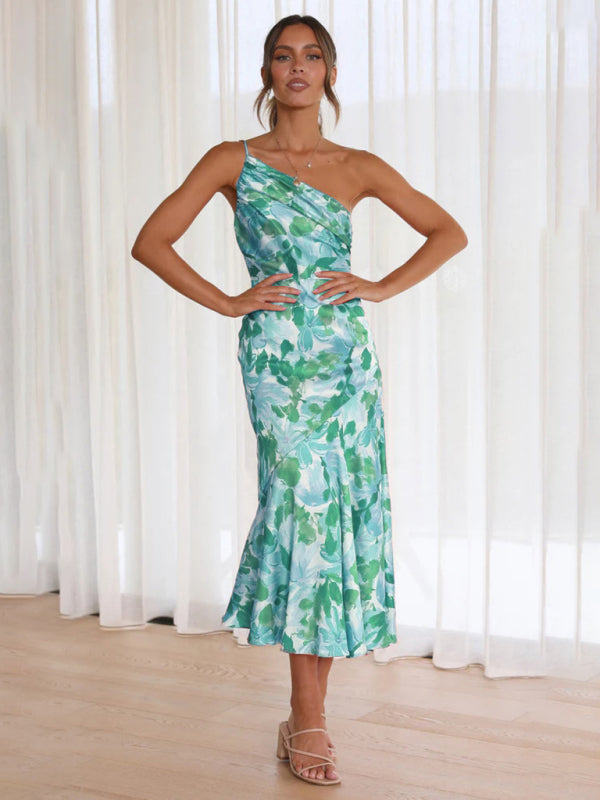 Paige - Women's Asymmetrical Neckline Floral Print Midi Dress with Fishtail Hem - photo 6