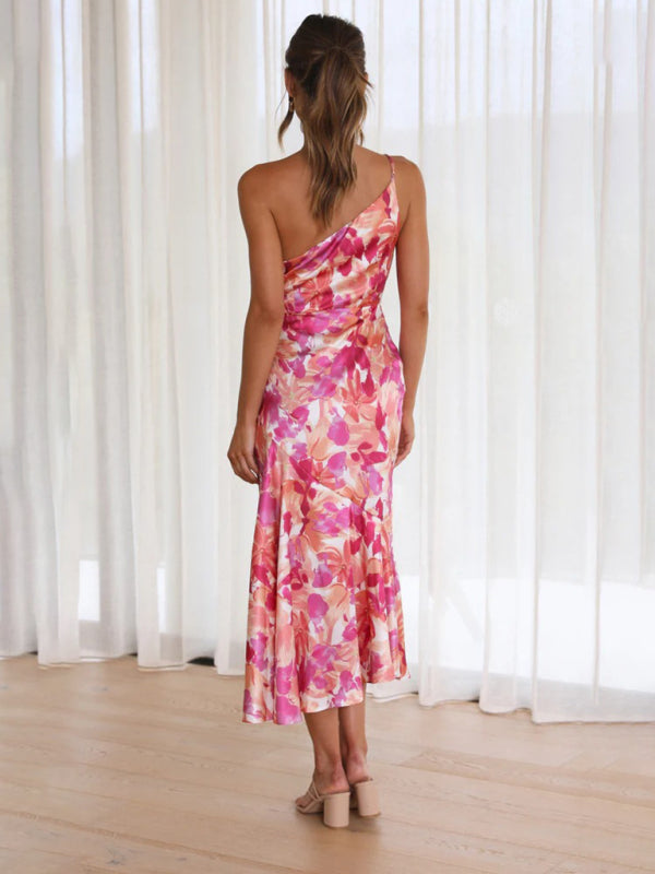 Paige - Women's Asymmetrical Neckline Floral Print Midi Dress with Fishtail Hem - photo 15