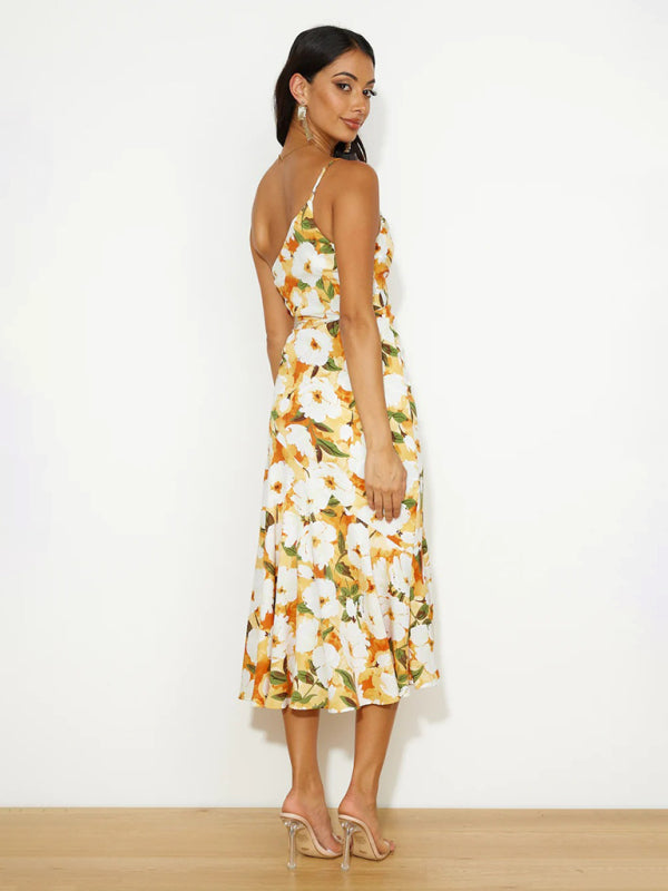 Paige - Women's Asymmetrical Neckline Floral Print Midi Dress with Fishtail Hem - photo 11
