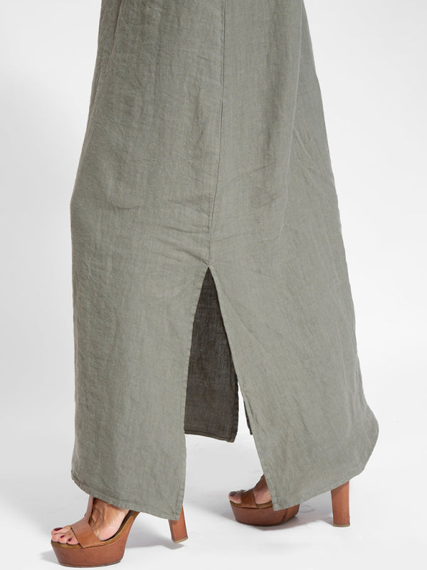 Eve - Women's Halter Maxi Dress with Side Slit and Cotton Linen Blend - photo 4