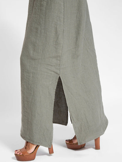 Eve - Women's Halter Maxi Dress with Side Slit and Cotton Linen Blend - photo 4