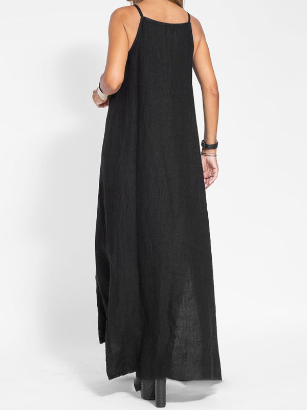 Eve - Women's Halter Maxi Dress with Side Slit and Cotton Linen Blend - photo 13