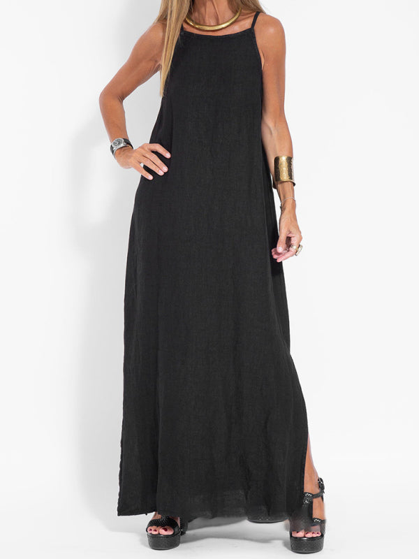 Eve - Women's Halter Maxi Dress with Side Slit and Cotton Linen Blend - photo 12