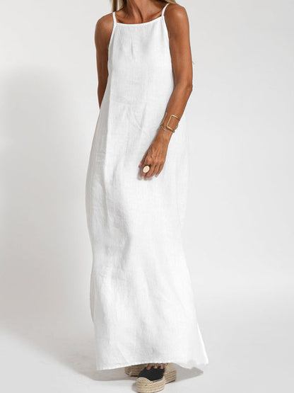 Eve - Women's Halter Maxi Dress with Side Slit and Cotton Linen Blend - photo 7