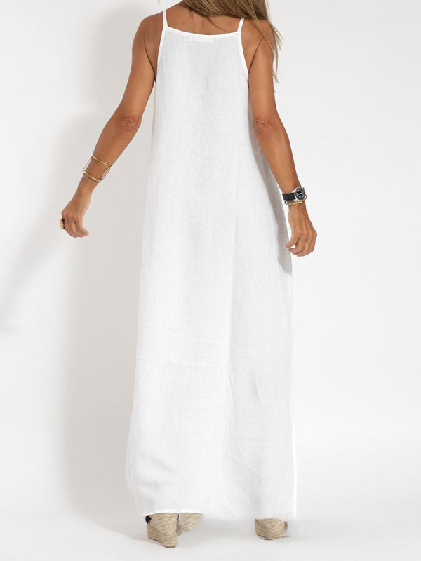 Eve - Women's Halter Maxi Dress with Side Slit and Cotton Linen Blend - photo 9
