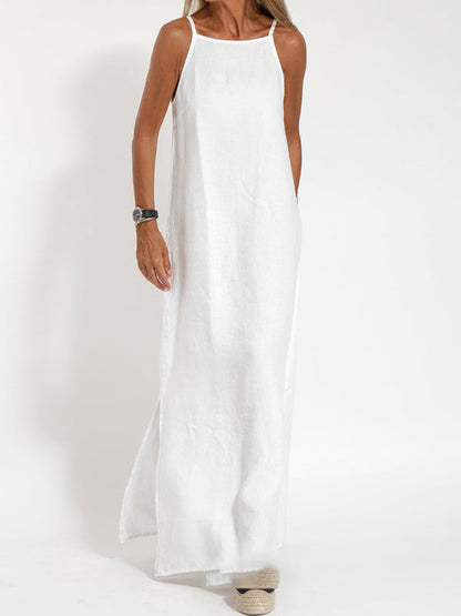 Eve - Women's Halter Maxi Dress with Side Slit and Cotton Linen Blend - photo 11