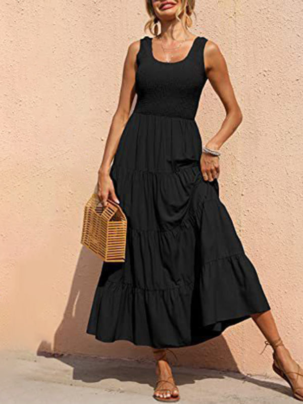 Regina - Women's Smocked Bodice Maxi Dress with Tiered Pleated A-line Skirt - photo 10