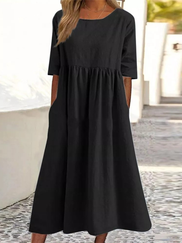 Cheyenne - Round Neck Midi Dress with Gathered Waist (Plus Size Available) - photo 8