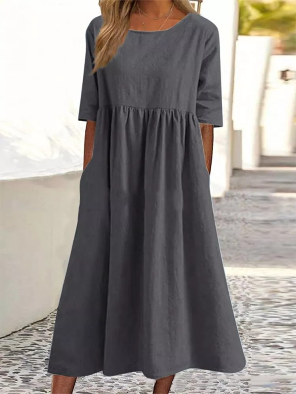 Cheyenne - Round Neck Midi Dress with Gathered Waist (Plus Size Available) - photo 10