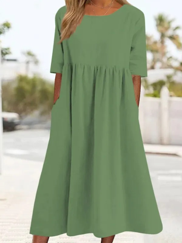 Cheyenne - Round Neck Midi Dress with Gathered Waist (Plus Size Available) - photo 9