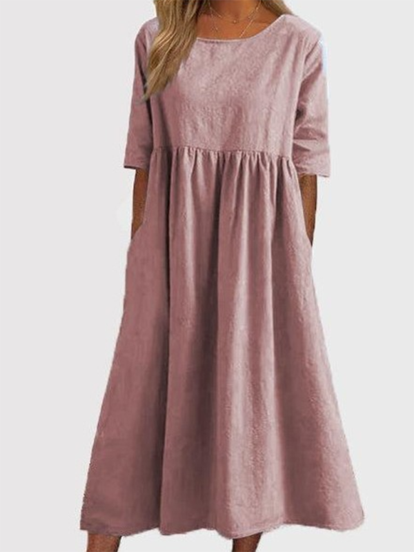 Cheyenne - Round Neck Midi Dress with Gathered Waist (Plus Size Available) - photo 3