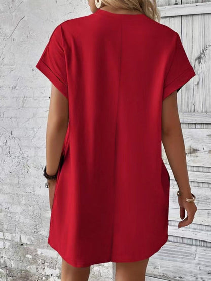 Aspen - Women's Loose Fit Pocket Dress with Round Neck and Short Sleeves - photo 2