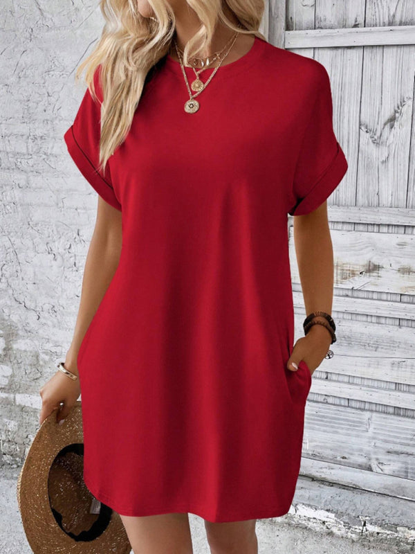 Aspen - Women's Loose Fit Pocket Dress with Round Neck and Short Sleeves - photo 1