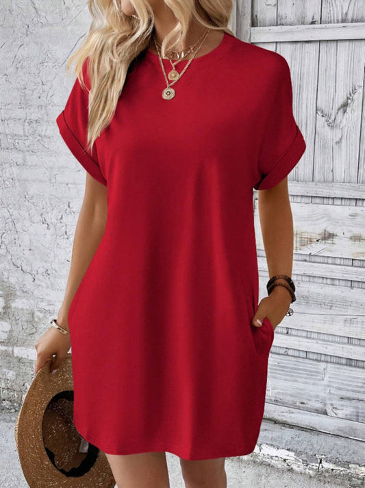 Aspen - Women's Loose Fit Pocket Dress with Round Neck and Short Sleeves - photo 1
