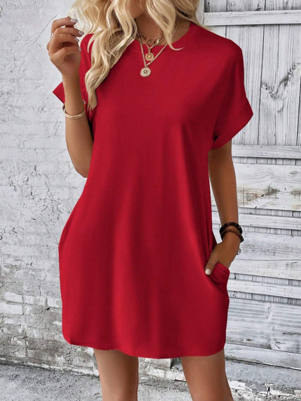 Aspen - Women's Loose Fit Pocket Dress with Round Neck and Short Sleeves - photo 4