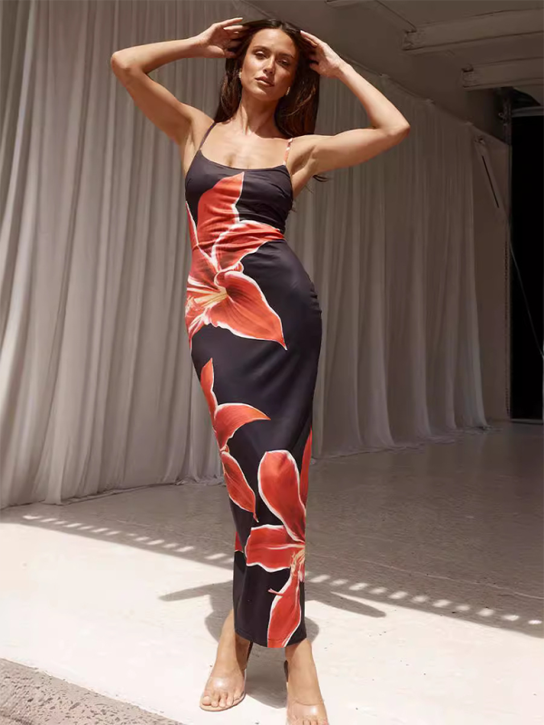 Paloma - Women's Floral Print Bodycon Dress with Spaghetti Straps - photo 1