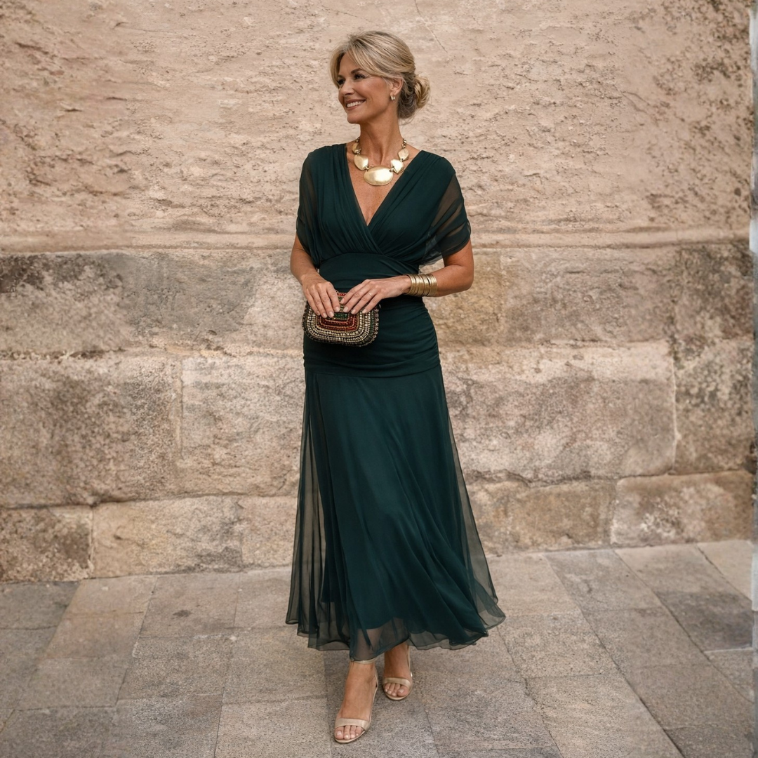 Cleo - Women's Gathered V-Neck Dress - photo 1