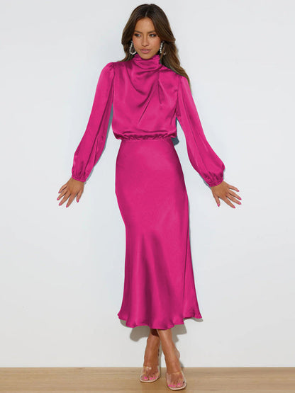 Jocelyn - Women's High Neck Maxi Dress with Long Sleeves - photo 16