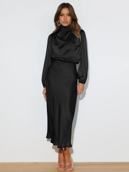 Jocelyn - Women's High Neck Maxi Dress with Long Sleeves - photo 21
