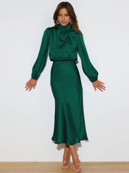 Jocelyn - Women's High Neck Maxi Dress with Long Sleeves - photo 24