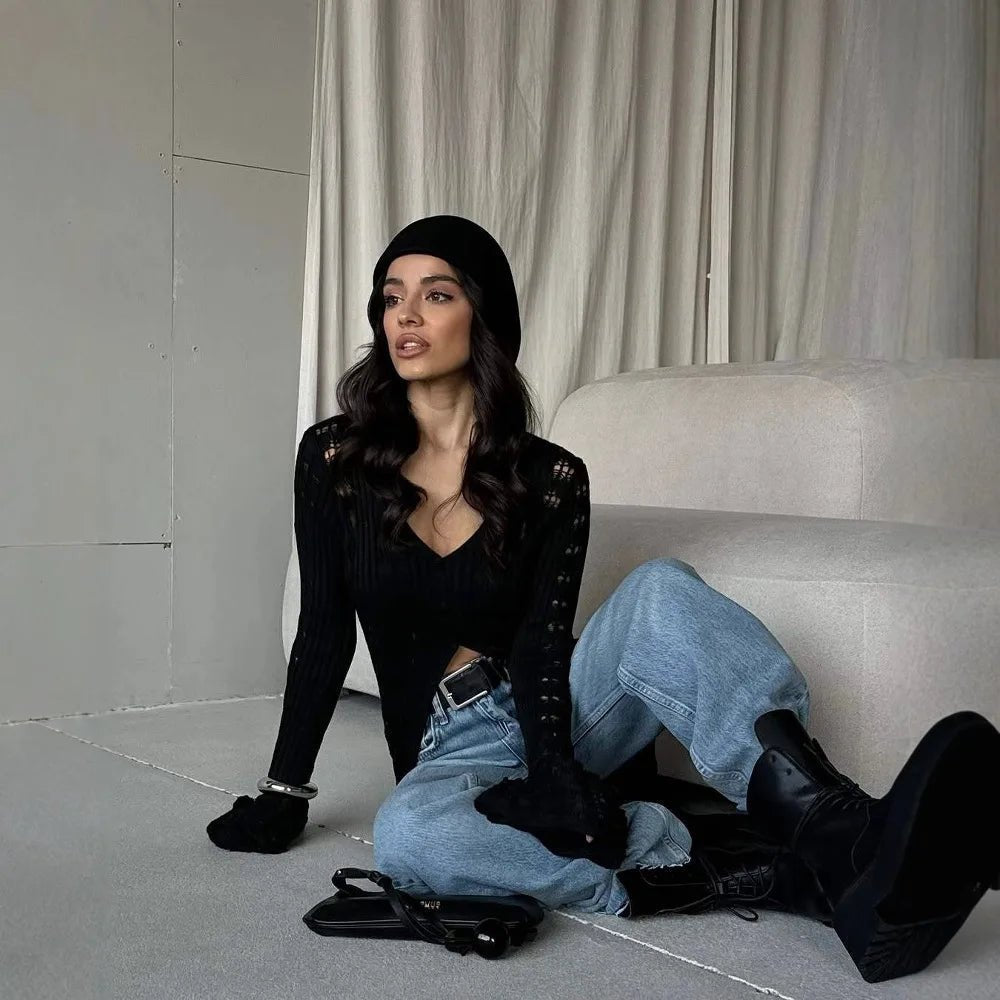 Mathilde - Women's Knit V-Neck Sweater - photo 3